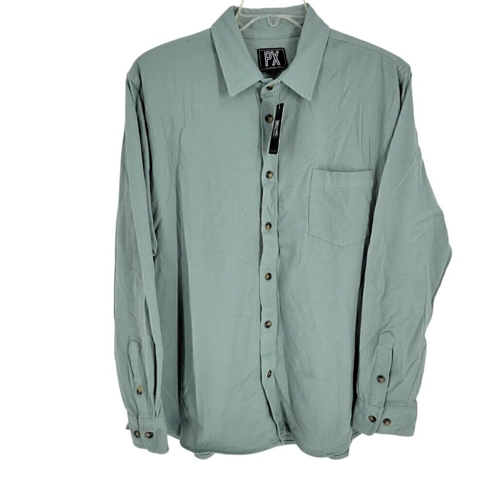 NWT PX Clothing Sage Green Button Up Shirt Long Sleeve Cotton Blend XL